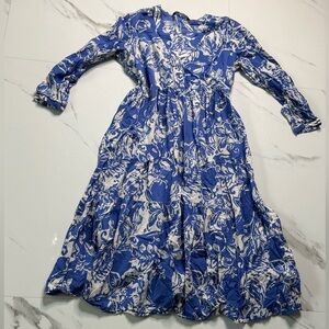 Zara Blue and White Patterned Dress